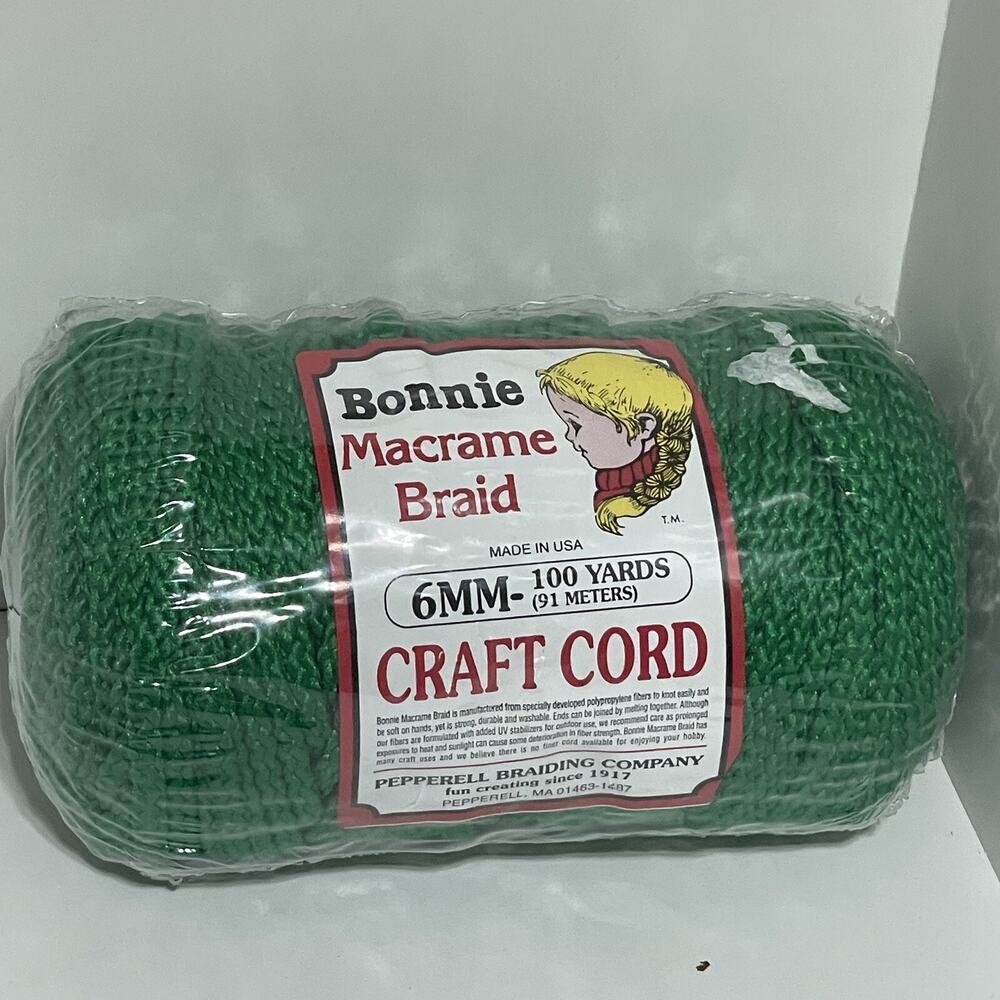 New Vintage Bonnie Macrame Braid 6mm 100‎ Yards Pepperell Craft Cord Green NOS